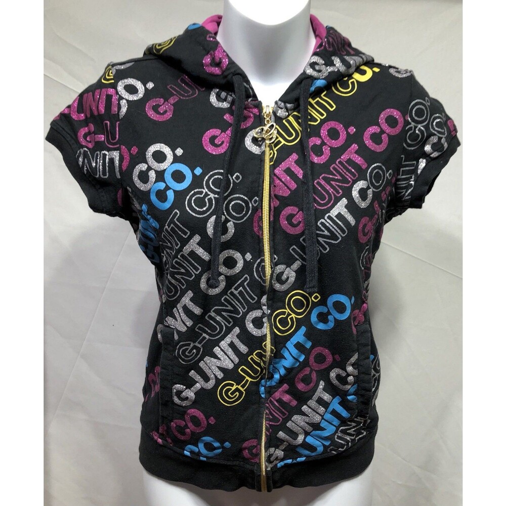 Vintage Y2K G-Unit Graffiti Logo hoodie M Jrs Blk ShortSleeve Urban Streetwear
